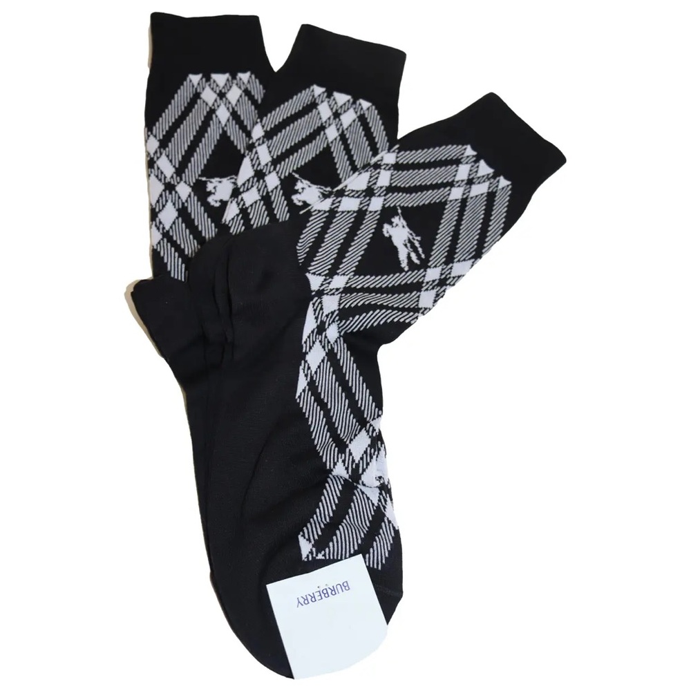 Burberry Plaid Black and White Dress Socks wool